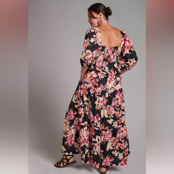 Anthropologie Black and Pink Floral sweetheart neckline Maxi Dress L - Picture 15 of 16